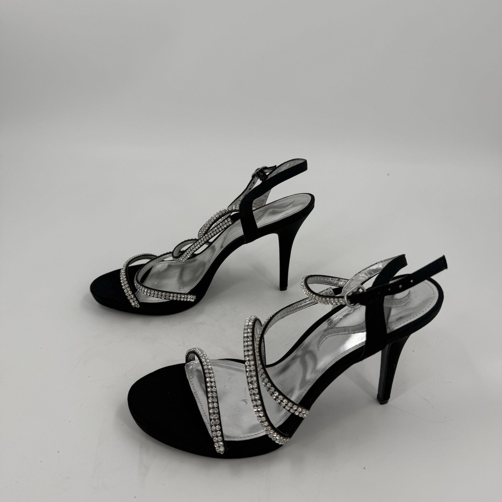 Nina Women's 10M New Black Rhinestone Strappy Stiletto Heels Evening Sandals